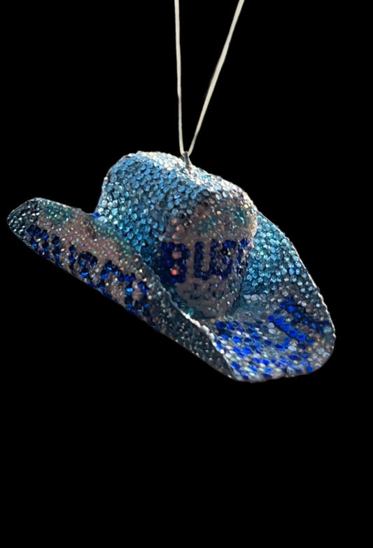 Bedazzled Busch Light Mini Cowboy Hat Rearview Mirror Car Charm - Handmade Western Car Accessory, Rustic Country Gift for Her